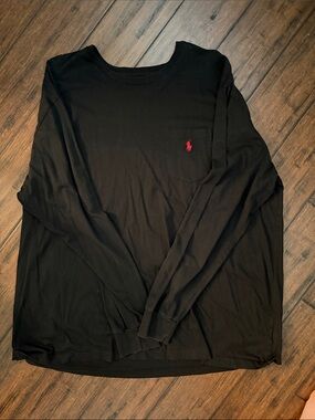 Ralph Lauren Black Long-Sleeve Pocket Tee with Red Pony
